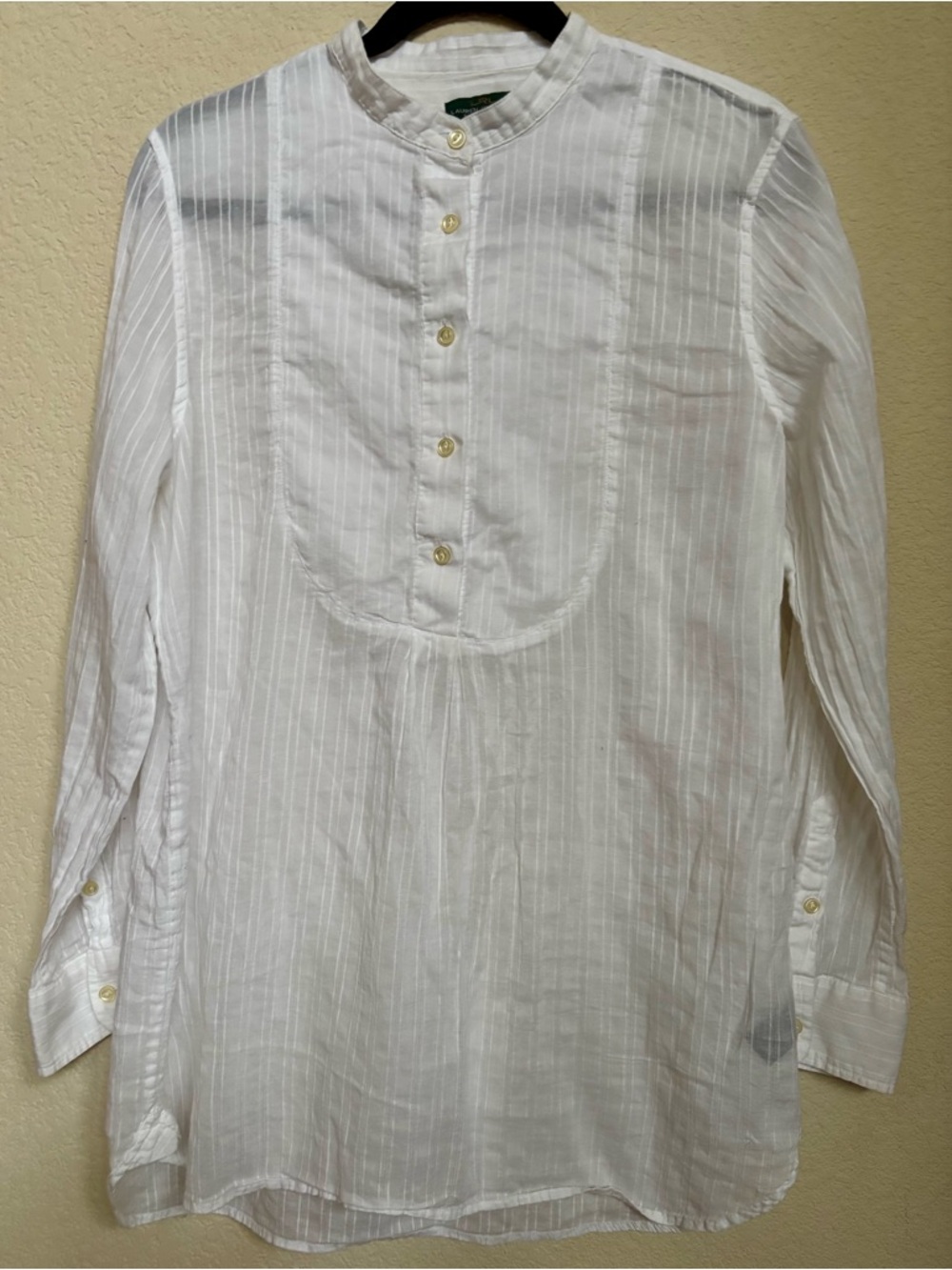 Lauren Ralph Lauren White Cotton Bib Front Tunic Shirt L
